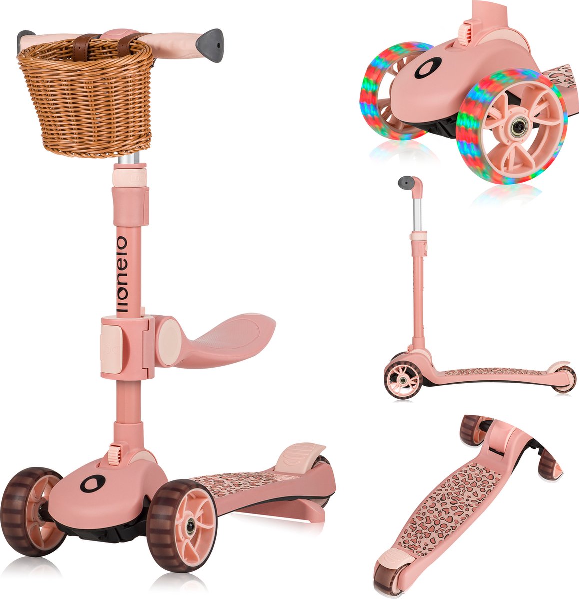 Lionelo Franky - Kinderstep 2in1 - LED - 3 wielen - tot 50kg - Fiets en scooter 2in1 - Grote verlichte wielen  - Speelgoedmandje